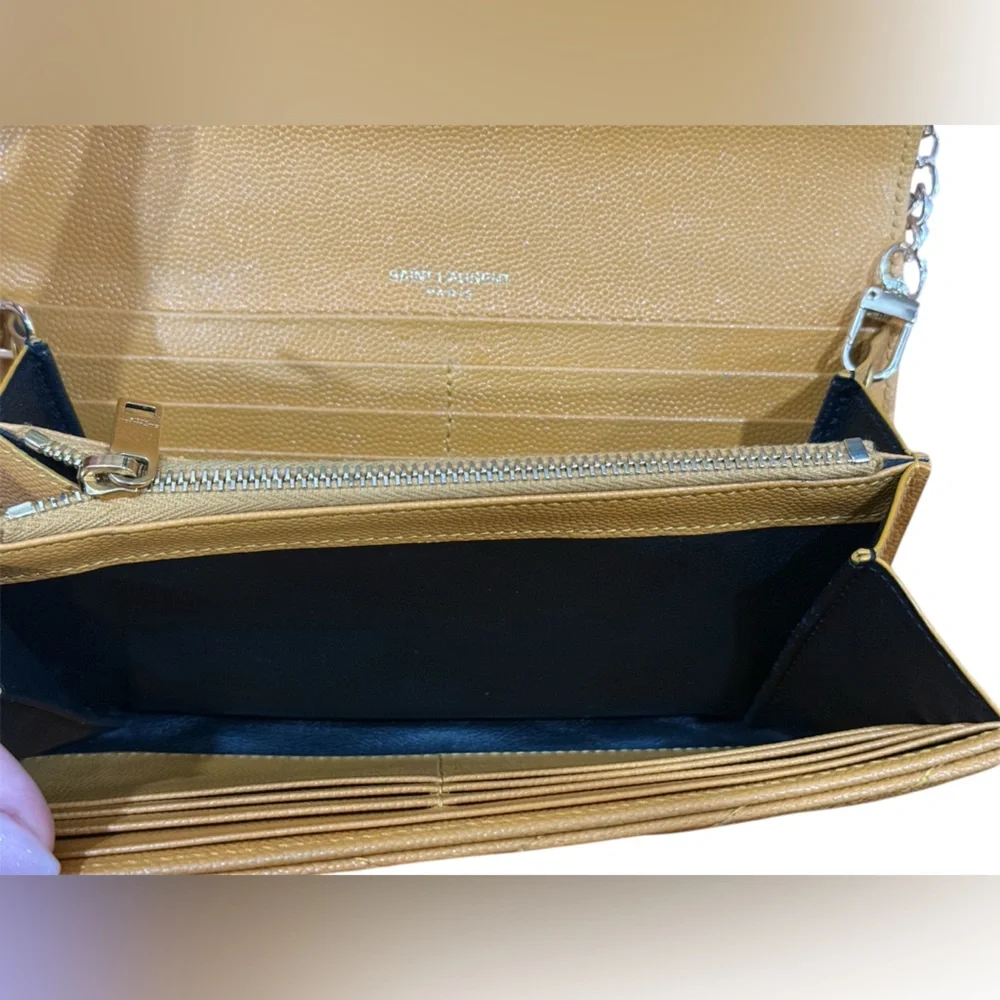 Saint Laurent YSL Cassandre Envelope Leather Wallet on Chain Mustard with COA